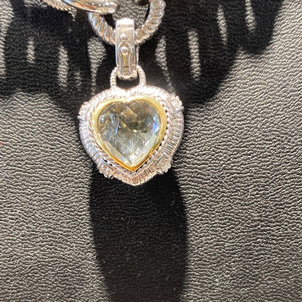 Judith Ripka Elegant Silver Heart Pendant Necklace removable pendant-16’ - Picture 2 of 11